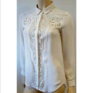 The Kooples Cream Lace Button Down Blouse XS
